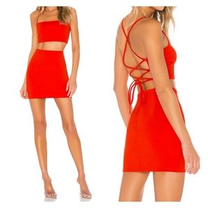 Superdown Darlah Square Neck Set in Red Criss Cross Back Two Piece Dress Size XL